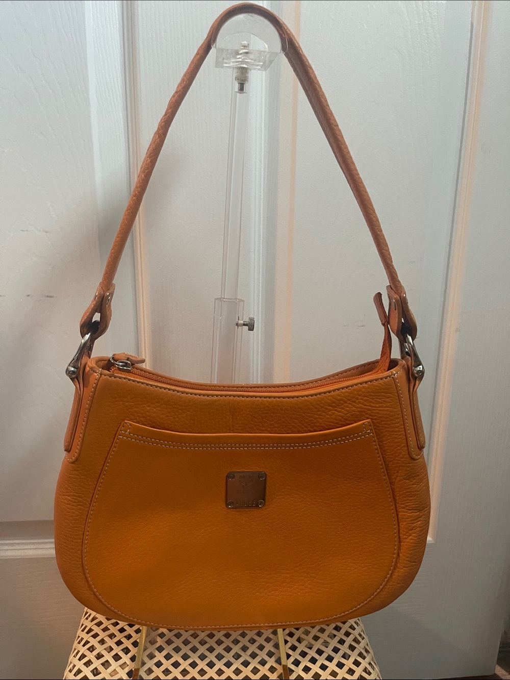 MCM Orange Pebbled Leather Shoulder Bag